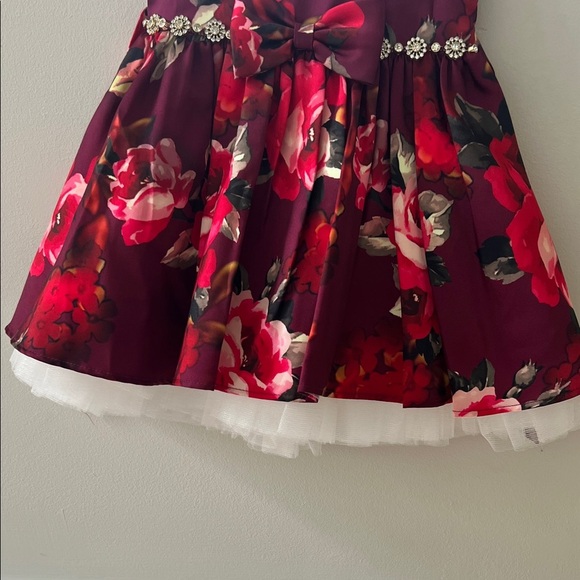 Floral Burgundy Kids Dress - Picture 5 of 9